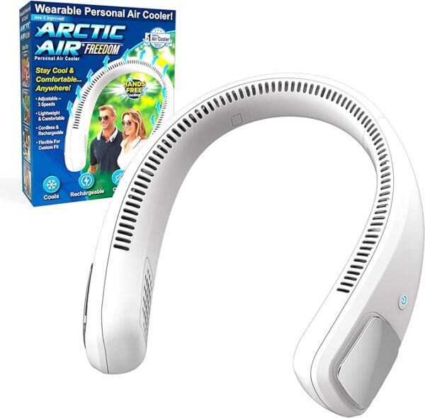 wearable neck fan & air purifier | arctic air freedom | usb rechargeable 3 speed personal cooler for indoor & outdoor use | random color