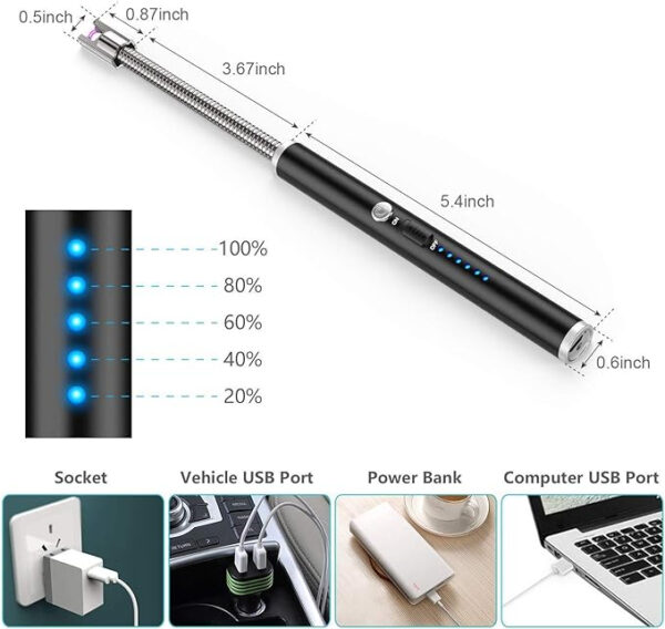 usb rechargeable flameless arc lighter flexible & windproof for candles, hiking, camping, kitchen, fireplaces