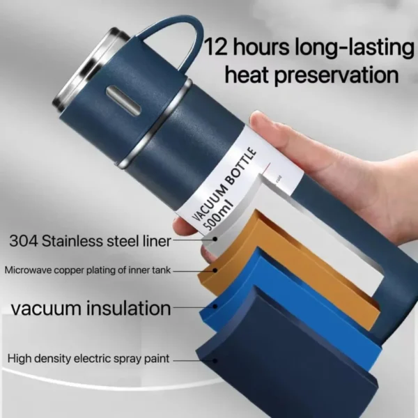 3 cup 500ml double layer stainless steel vacuum flask set | hot & cold | random color