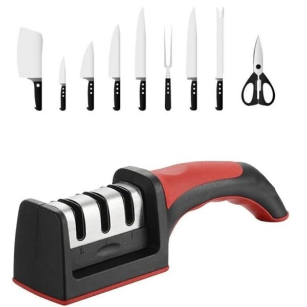 3 in 1 knife sharpener set with ceramic peeler | 3 stage blade sharpener & non slip handle