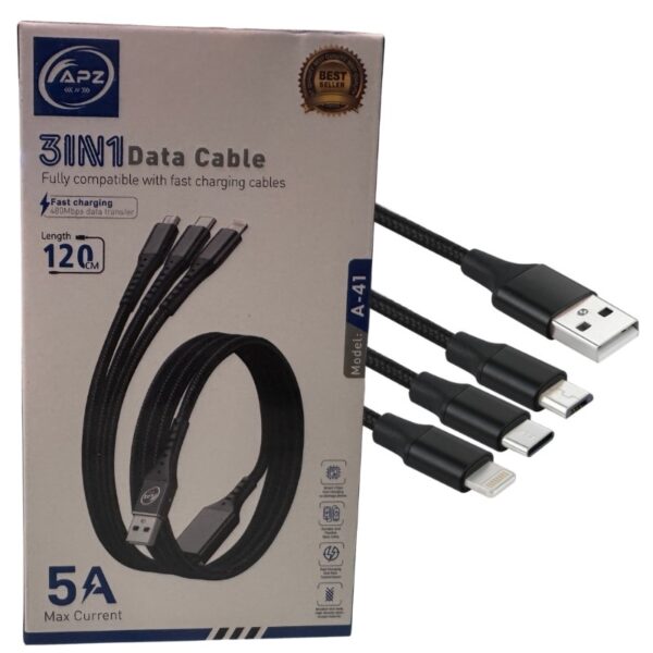 3 in 1 fast charging cable | 100w | 480mbps | 120cm | type c, micro, lightning