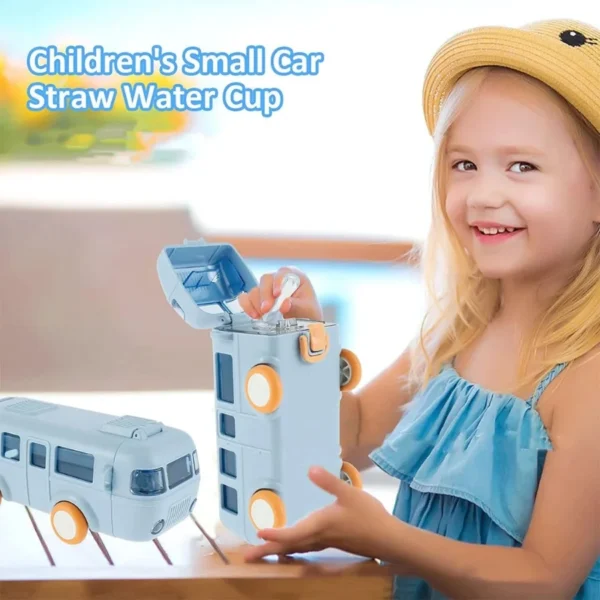 bus shape school water bottle | 500ml | with strap | cute & leak proof | random color
