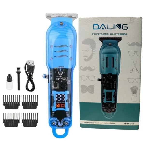 daling transparent lcd electric hair trimmer | usb rechargeable | professional grooming | fr d 8268