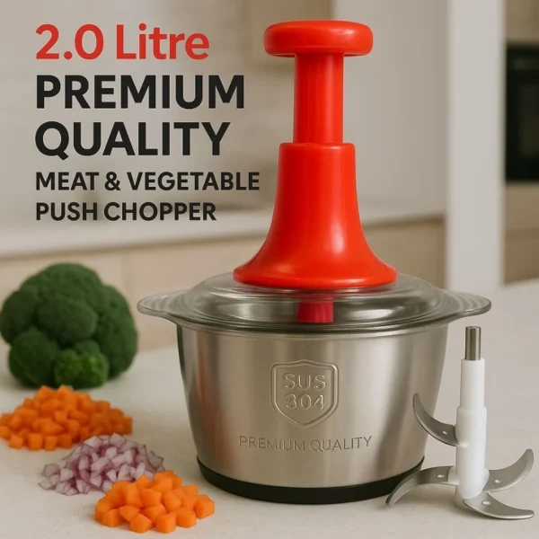 2l manual food chopper | stainless steel bowl & 4 blades