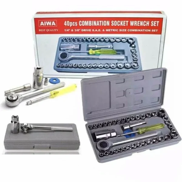 40pcs aiwa socket wrench tool kit | stainless steel, durable, multi purpose