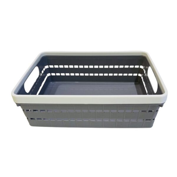 multi purpose storage basket with handles | woven plastic organizing bin | 23cm l x 16.5cm w x 7.5cm i office storage organizer bin for pantry, school, toy, beauty products