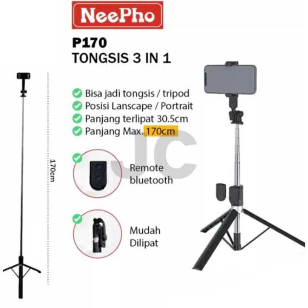 neepho p170s selfie stick tripod | premium metal build for ultimate stability