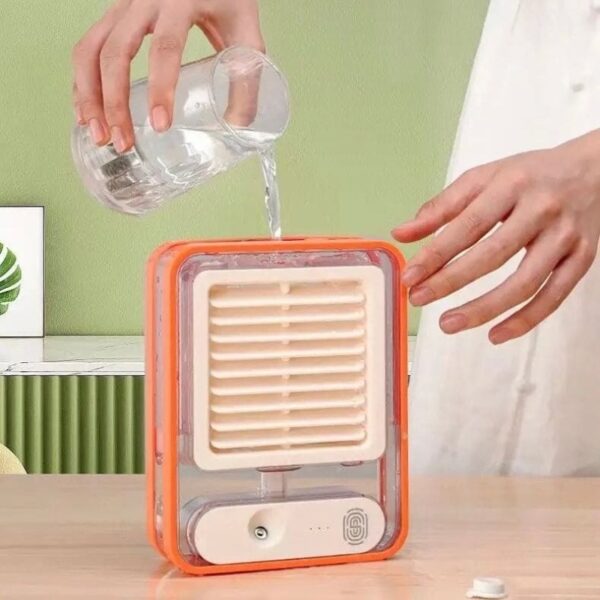portable usb air cooler fan – 3 speed, mist spray, rechargeable | random color