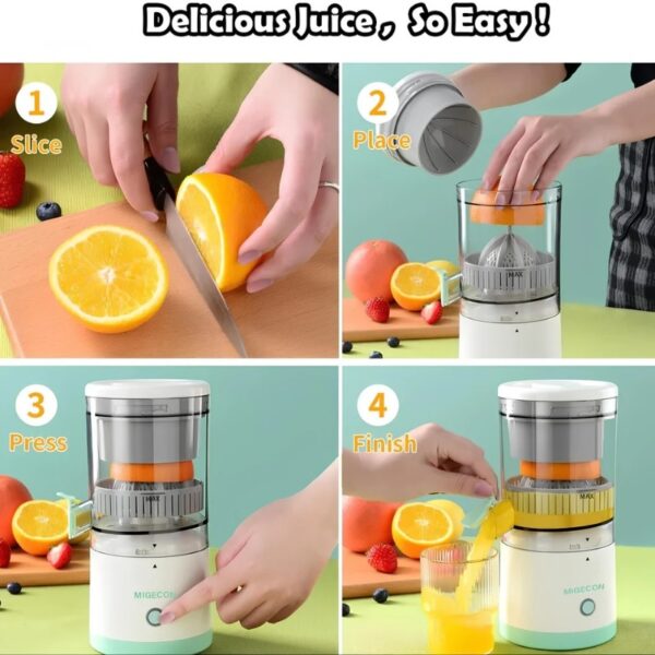 portable electric citrus juicer | usb rechargeable, hands free orange & lemon juice extractor, easy to clean
