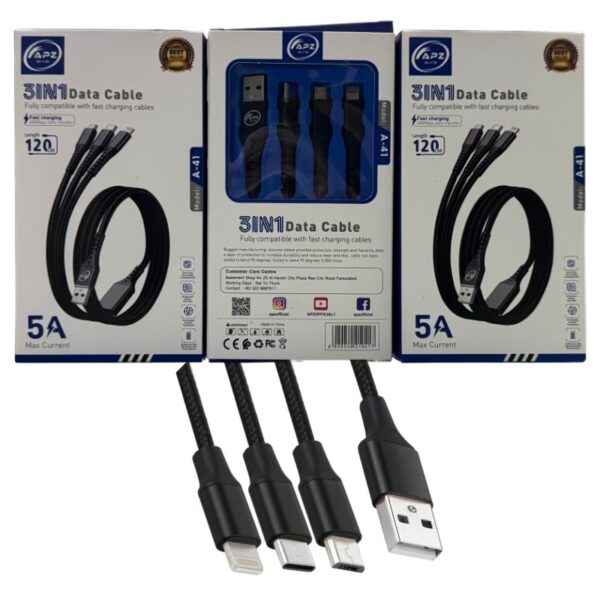 3 in 1 fast charging cable | 100w | 480mbps | 120cm | type c, micro, lightning