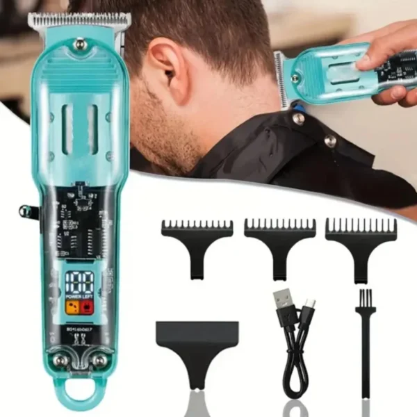 daling transparent lcd electric hair trimmer | usb rechargeable | professional grooming | fr d 8268