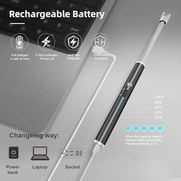 usb rechargeable flameless arc lighter flexible & windproof for candles, hiking, camping, kitchen, fireplaces