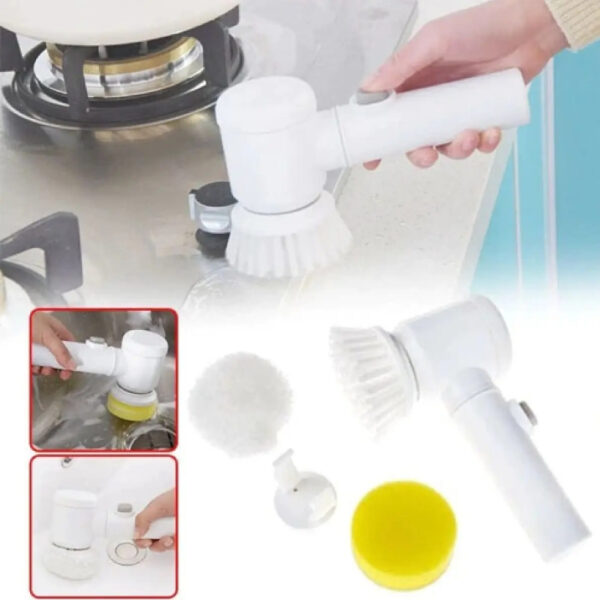 5 in1 rechargeable magic brush | car waxing handheld scrubber | 360 degree rotate with 3 replaceable multipurpose brush | heads kitchen dishwashing sponge electric cleaning brushlow