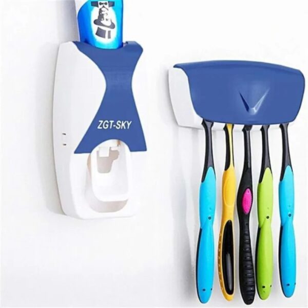 automatic toothpaste dispenser set with wall mounted toothbrush holder | random colors