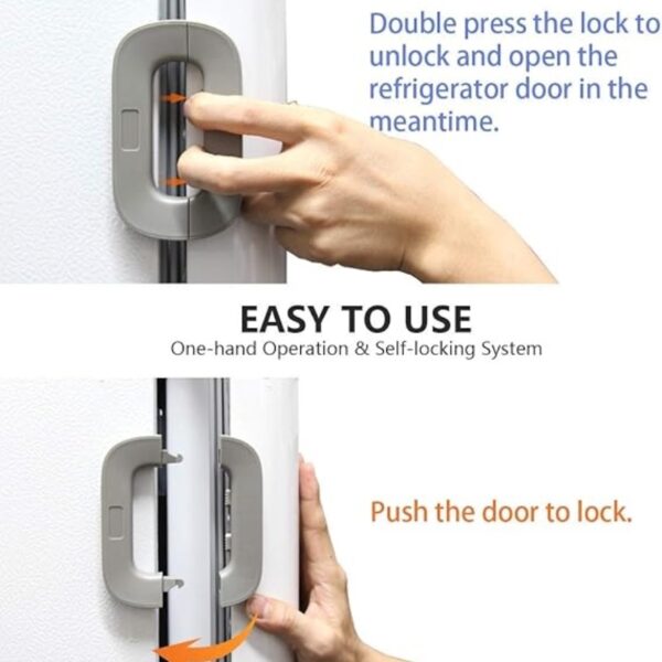child safety refrigerator lock | double button | baby proof | white & grey