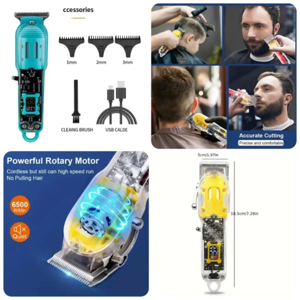 daling transparent lcd electric hair trimmer | usb rechargeable | professional grooming | fr d 8268
