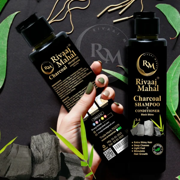 rivaaj mahal charcoal shampoo + conditioner 2 in 1 | black shine formula