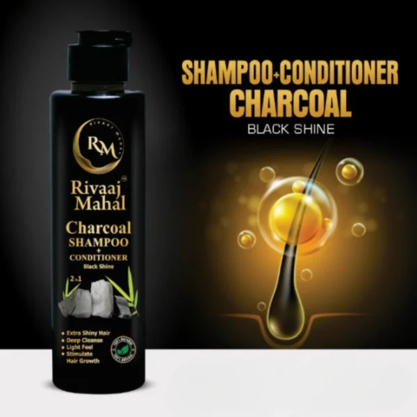 rivaaj mahal charcoal shampoo + conditioner 2 in 1 | black shine formula