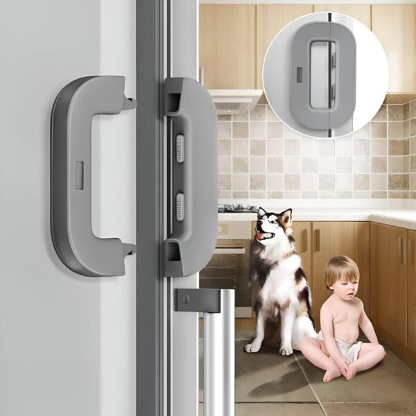 child safety refrigerator lock | double button | baby proof | white & grey