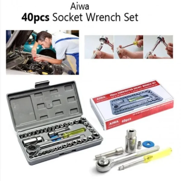 40pcs aiwa socket wrench tool kit | stainless steel, durable, multi purpose