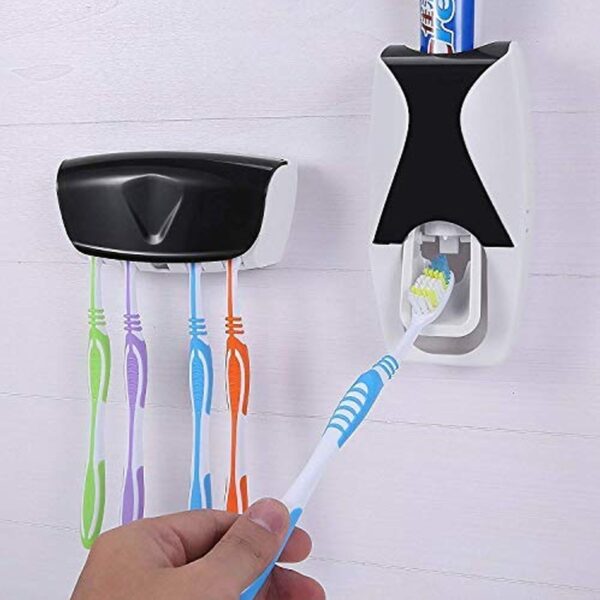 automatic toothpaste dispenser set with wall mounted toothbrush holder | random colors