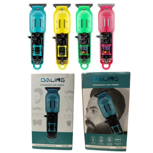 daling transparent lcd electric hair trimmer | usb rechargeable | professional grooming | fr d 8268