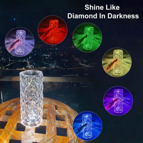 16 colors diamond rose crystal touch lamp | usb rechargeable acrylic bedside table lamp with remote