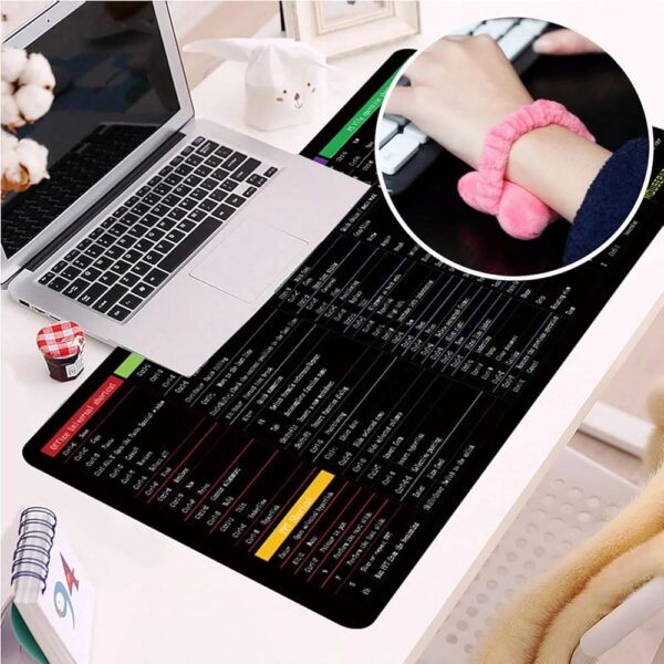 large excel shortcut keyboard & mouse pad & table mat (30×80cm) | extended non slip desk mat with office software commands – ideal for work, study & gaming