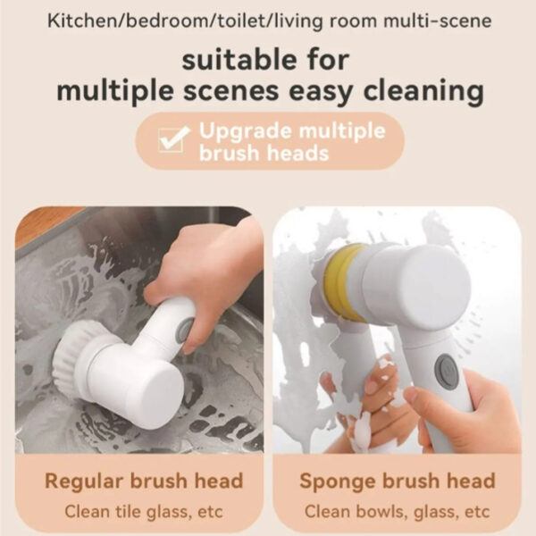 5 in1 rechargeable magic brush | car waxing handheld scrubber | 360 degree rotate with 3 replaceable multipurpose brush | heads kitchen dishwashing sponge electric cleaning brushlow