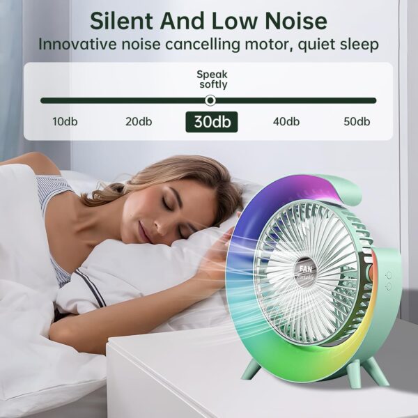 colorful desktop fan | usb rechargeable, silent, 3 speed with led ambient light