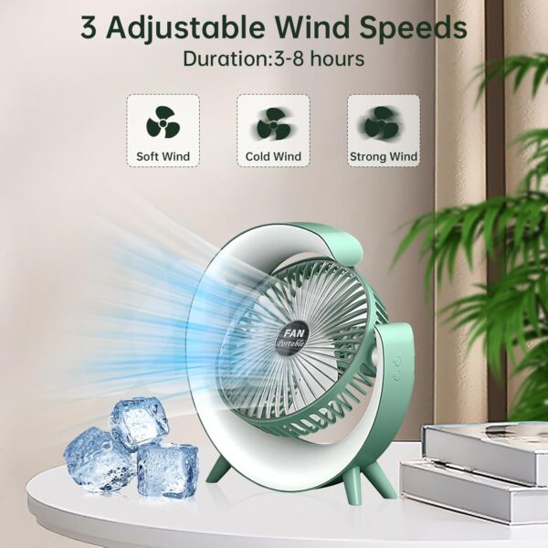 colorful desktop fan | usb rechargeable, silent, 3 speed with led ambient light