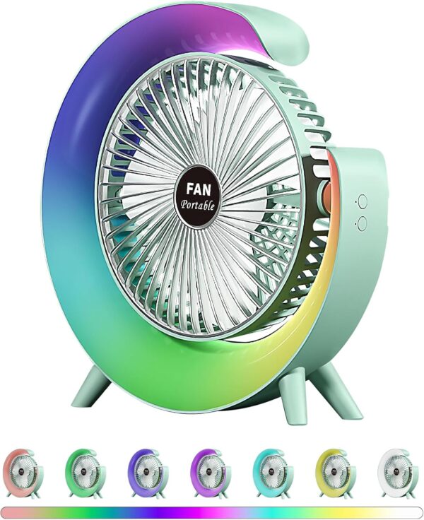 colorful desktop fan | usb rechargeable, silent, 3 speed with led ambient light