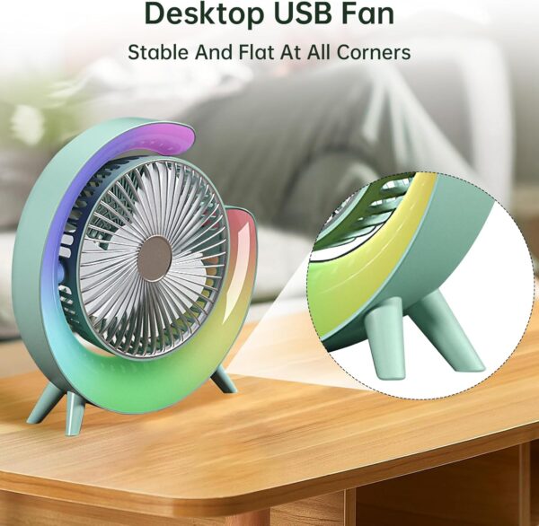 colorful desktop fan | usb rechargeable, silent, 3 speed with led ambient light
