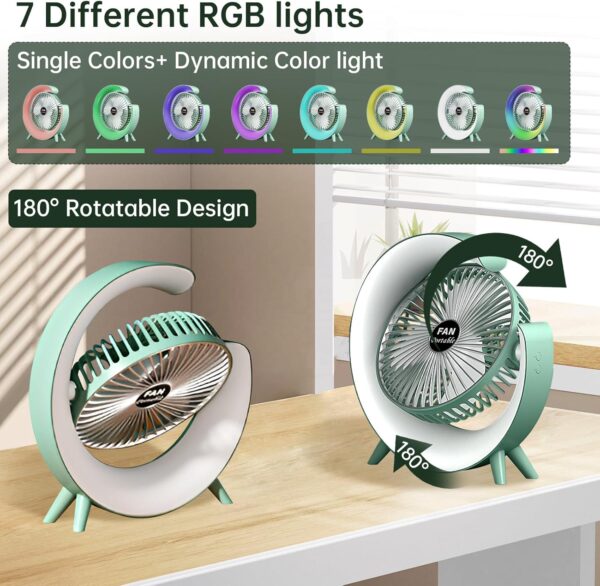 colorful desktop fan | usb rechargeable, silent, 3 speed with led ambient light