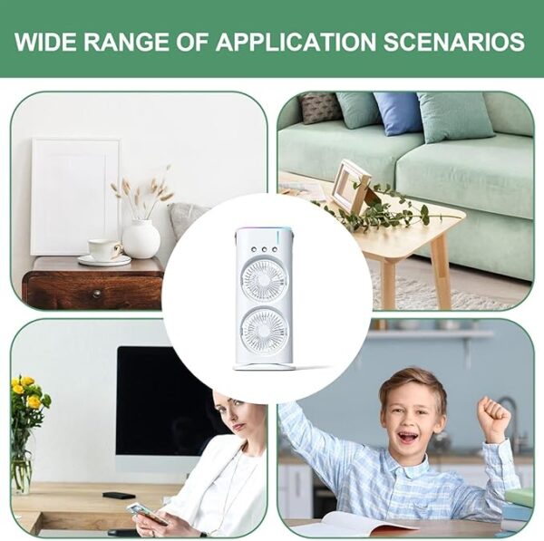 mini double head mist fan with led light & humidifier | portable air cooler for home, office & travel