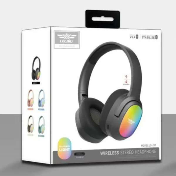 lelisu ls 257 wireless stereo headphones | bluetooth 5.4 over ear headset with type c charging & led lights