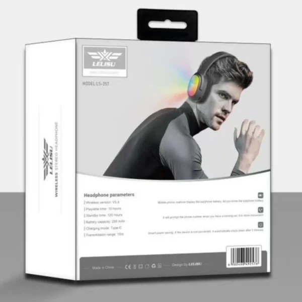 lelisu ls 257 wireless stereo headphones | bluetooth 5.4 over ear headset with type c charging & led lights