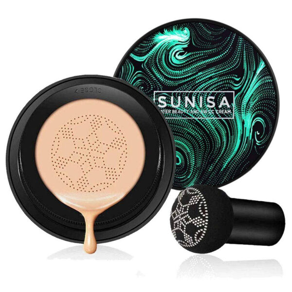 sunisa foundation base original 3 in 1 | air cushion cc & bb cream | waterproof foundation | moisturizing liquid foundation with sponge