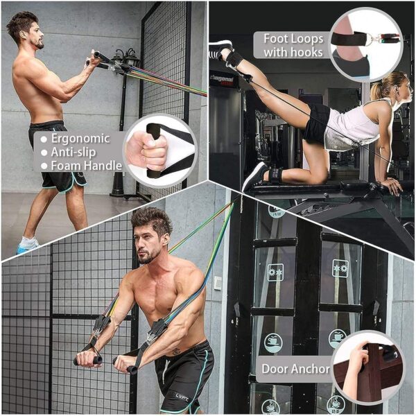 gym belt with box | 5 in 1 power exercise resistance band set – adjustable fitness equipment for all