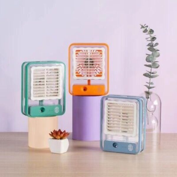 portable usb air cooler fan – 3 speed, mist spray, rechargeable | random color