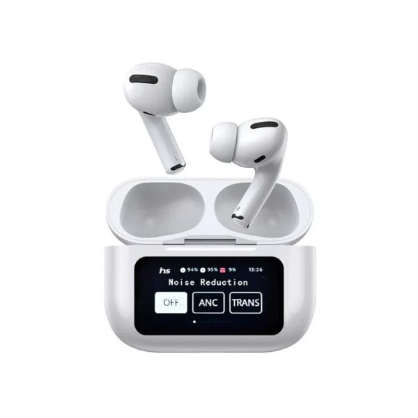 white a9 pro anc airpods with screen | bluetooth 5.4