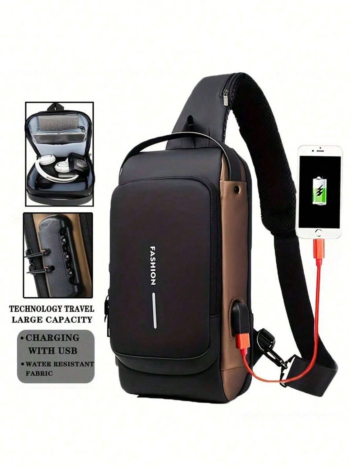 blue & brown | multifunction anti theft usb charging crossbody shoulder bag | stylish, secure, and ready for adventures