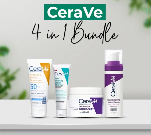 cerave 4 in 1 skincare kit – cleanser, serum, sunblock & night cream