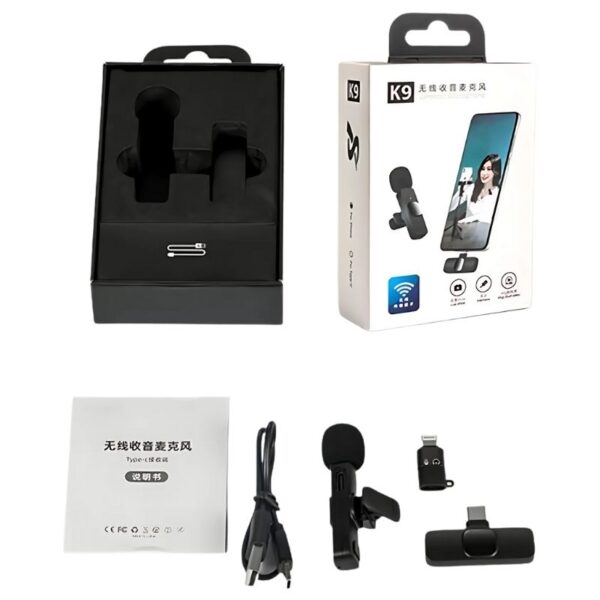 k9 single wireless lavalier microphone | plug & play usb type c & ios mic with auto sync & noise reduction