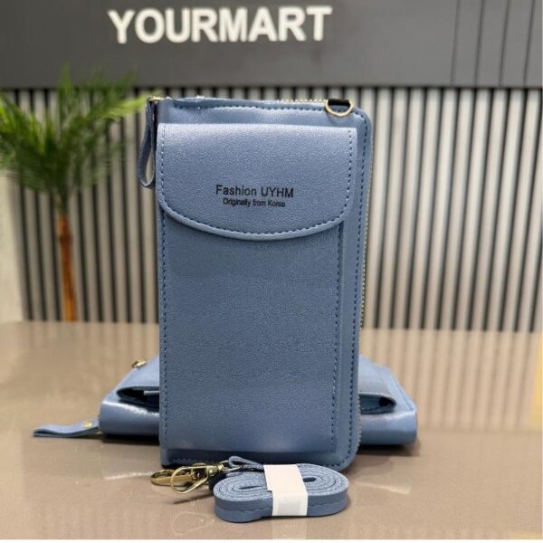 portable soft leather women’s crossbody bag | wallet & mobile phone purse | light blue