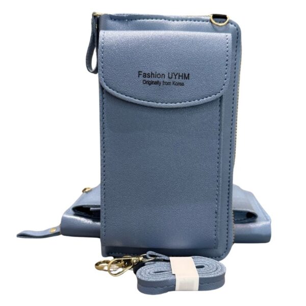 portable soft leather women’s crossbody bag | wallet & mobile phone purse | light blue
