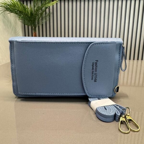 portable soft leather women’s crossbody bag | wallet & mobile phone purse | light blue