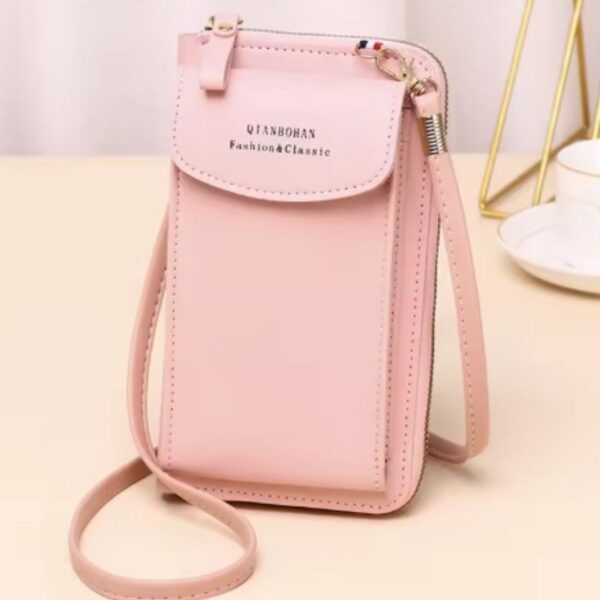 portable soft leather women’s crossbody bag | wallet & mobile phone purse | pink color