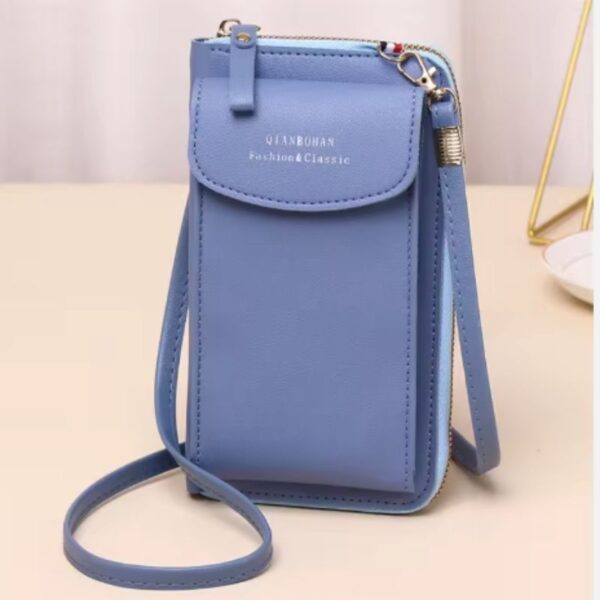 portable soft leather women’s crossbody bag | wallet & mobile phone purse | light blue
