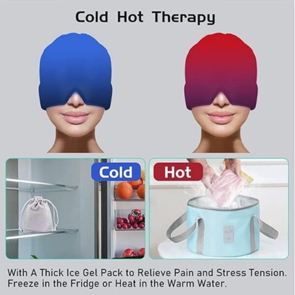 headache relief cap – hot & cold gel therapy for migraine, tension & puffy eyes | random color